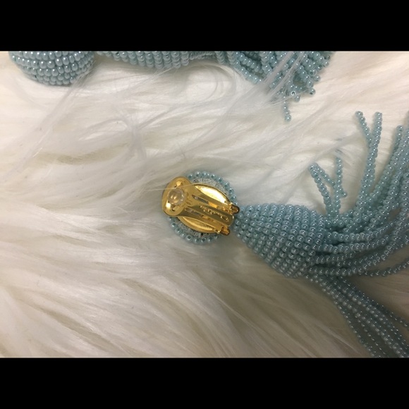 Oscar De La Renta Blue Short Beaded Tassel Earr - Picture 3 of 3